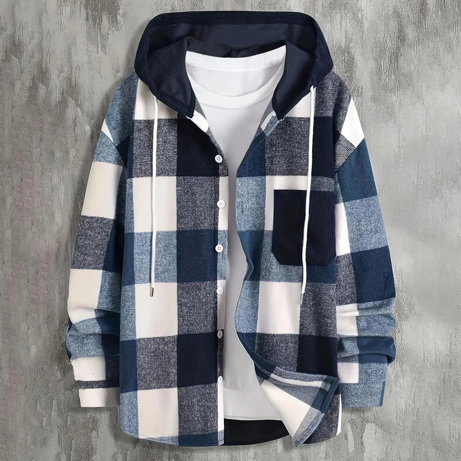 Mens Oversized Hoodie Jackets Plaid Printed Casual Fall Jackets Long Sleeve Loose Fit Comfy Warm Preppy Casual Coat