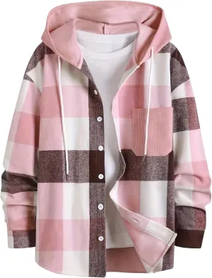 Mens Oversized Hoodie Jackets Plaid Printed Casual Fall Jackets Long Sleeve Loose Fit Comfy Warm Preppy Casual Coat
