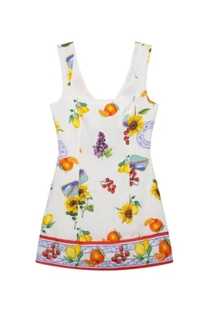 Multi fruit shift dress with tie back