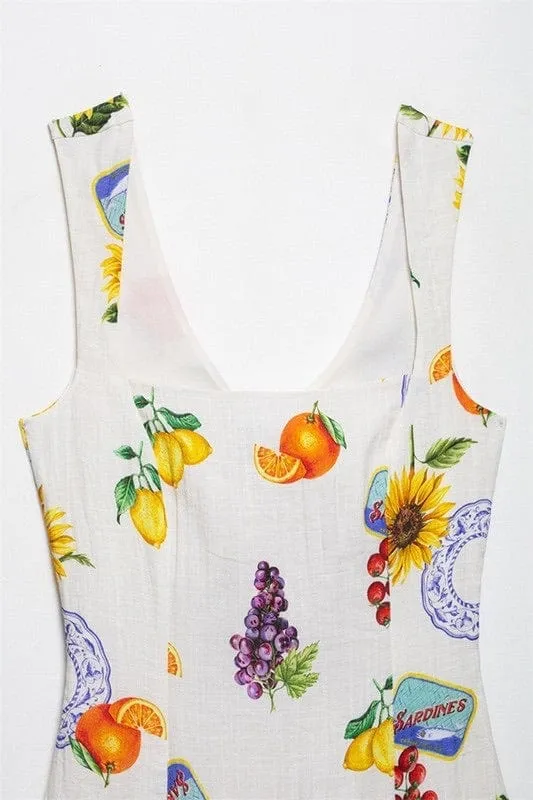 Multi fruit shift dress with tie back