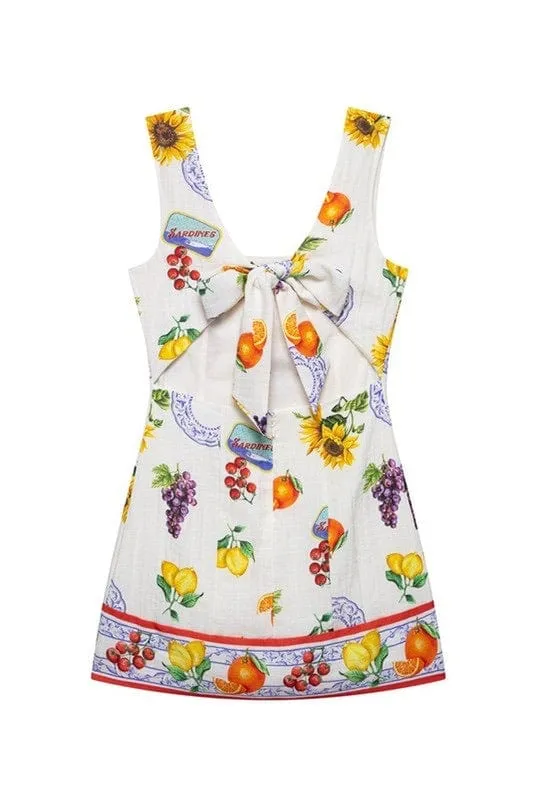 Multi fruit shift dress with tie back
