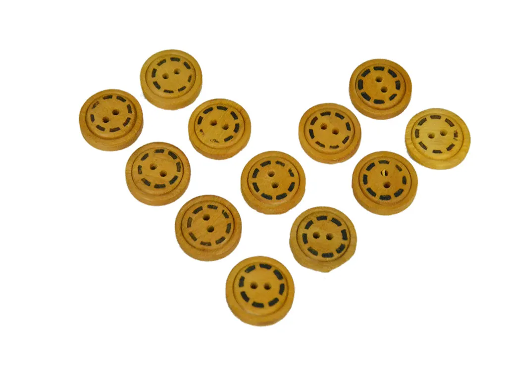 Mustard Geometric Printed 2 Hole Wooden Buttons - 32L