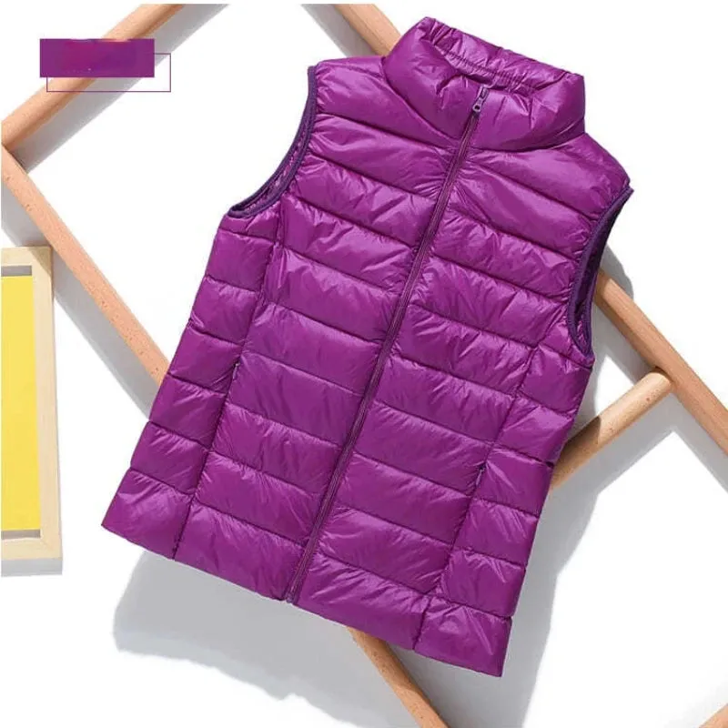 New Lightweight Solid Color Women's Down Vest 90% Duck Down