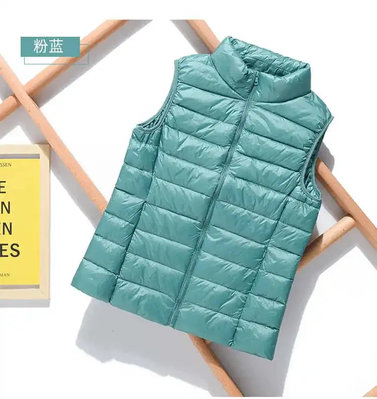 New Lightweight Solid Color Women's Down Vest 90% Duck Down