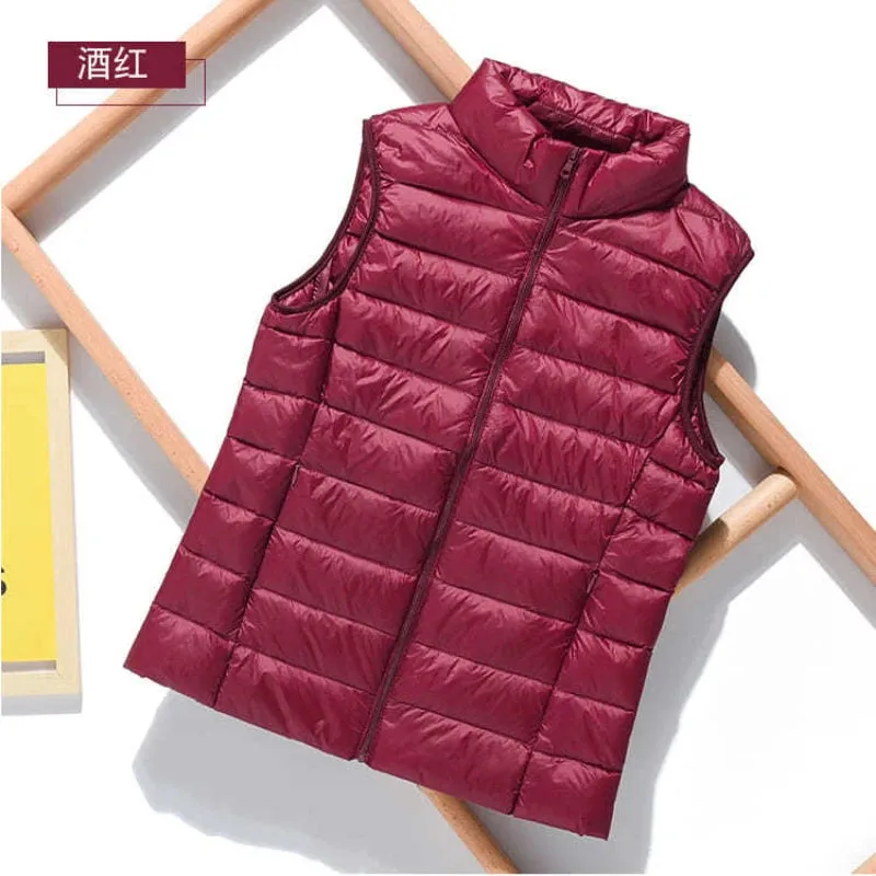 New Lightweight Solid Color Women's Down Vest 90% Duck Down