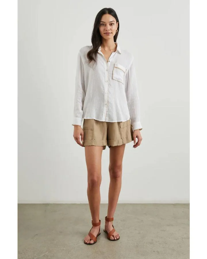 Rails Charli White Blanket Stitch Trim Shirt