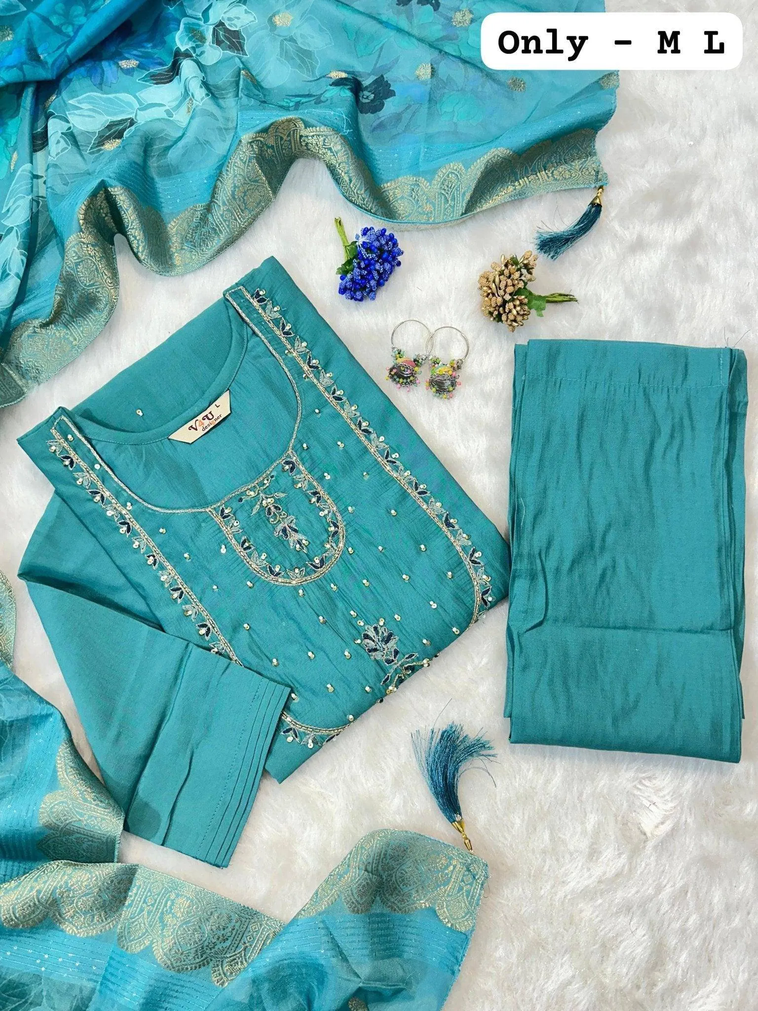 Season Hand Work Kurti with Dupatta and Pants Set
