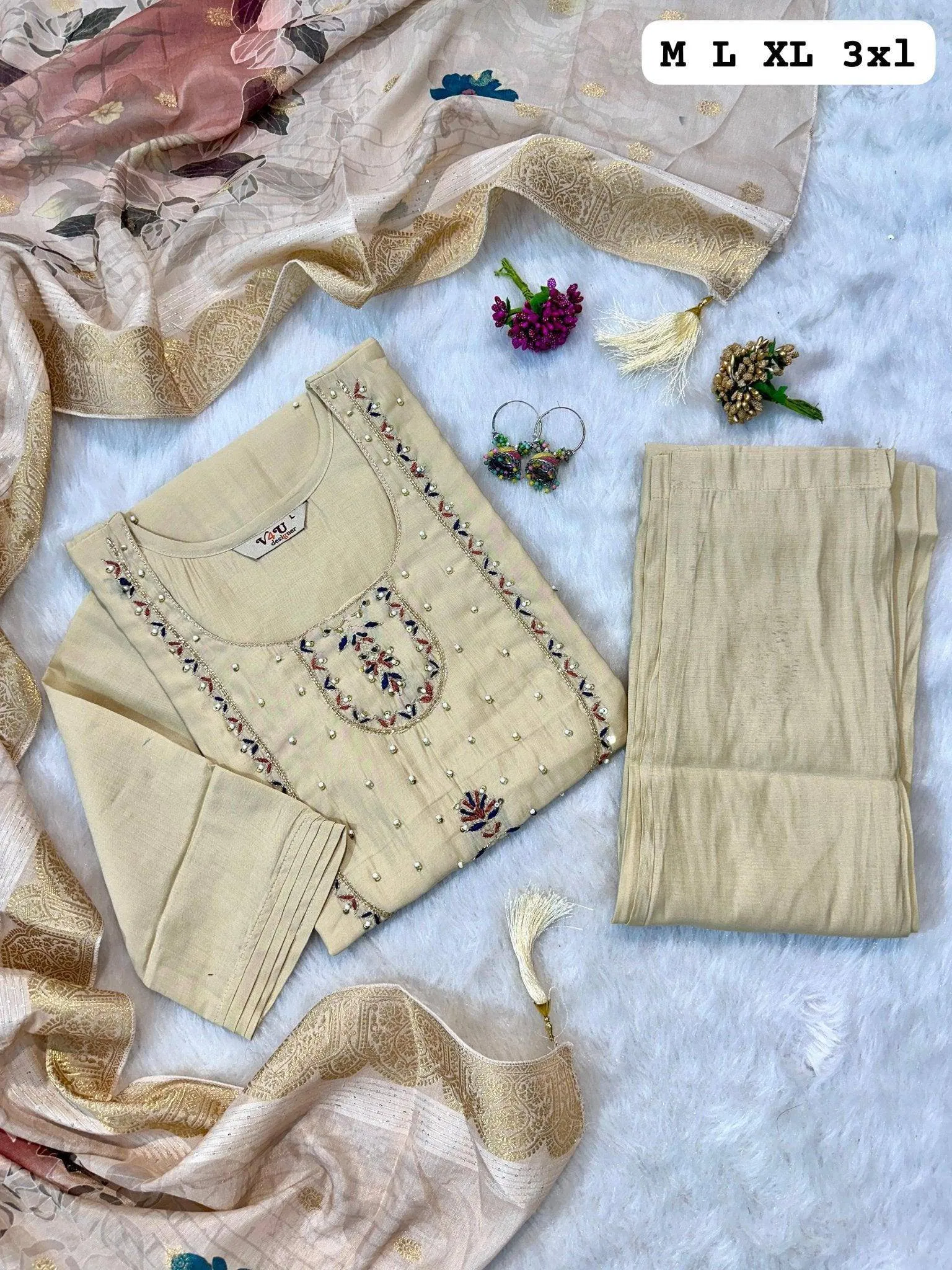 Season Hand Work Kurti with Dupatta and Pants Set