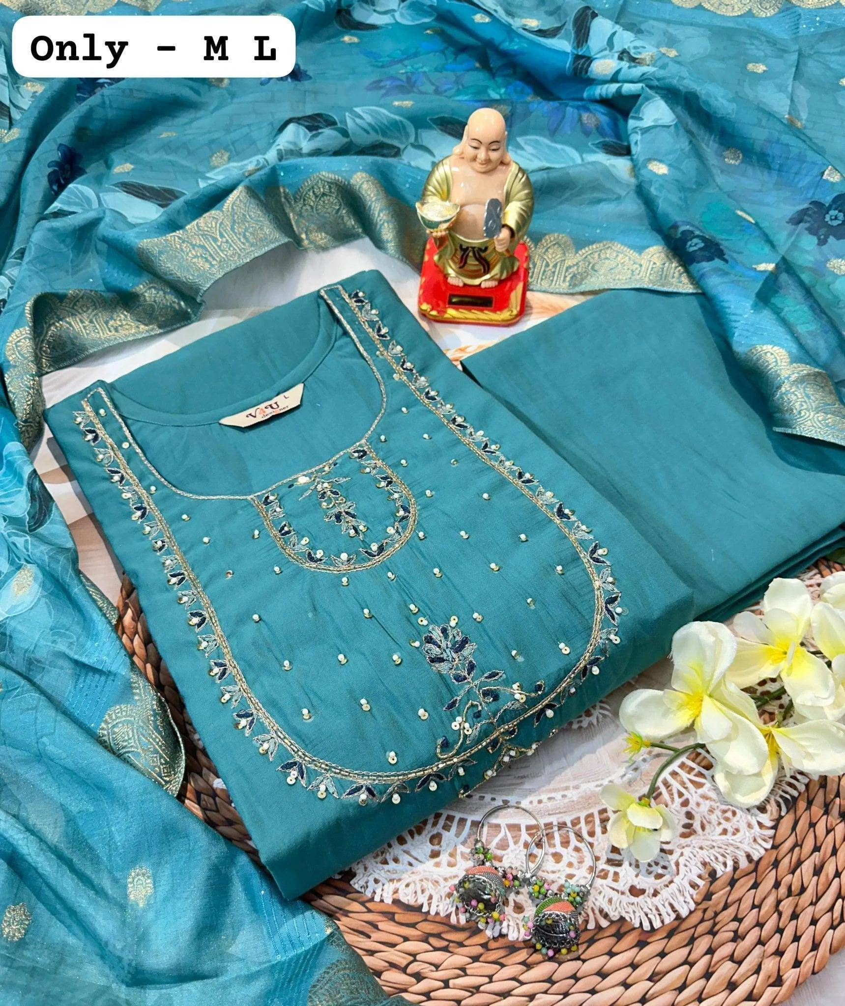 Season Hand Work Kurti with Dupatta and Pants Set