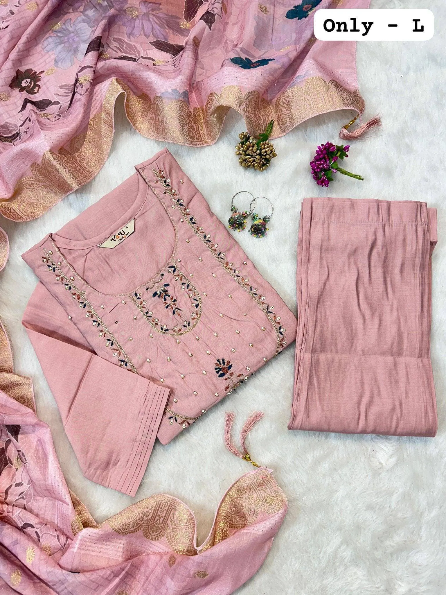 Season Hand Work Kurti with Dupatta and Pants Set