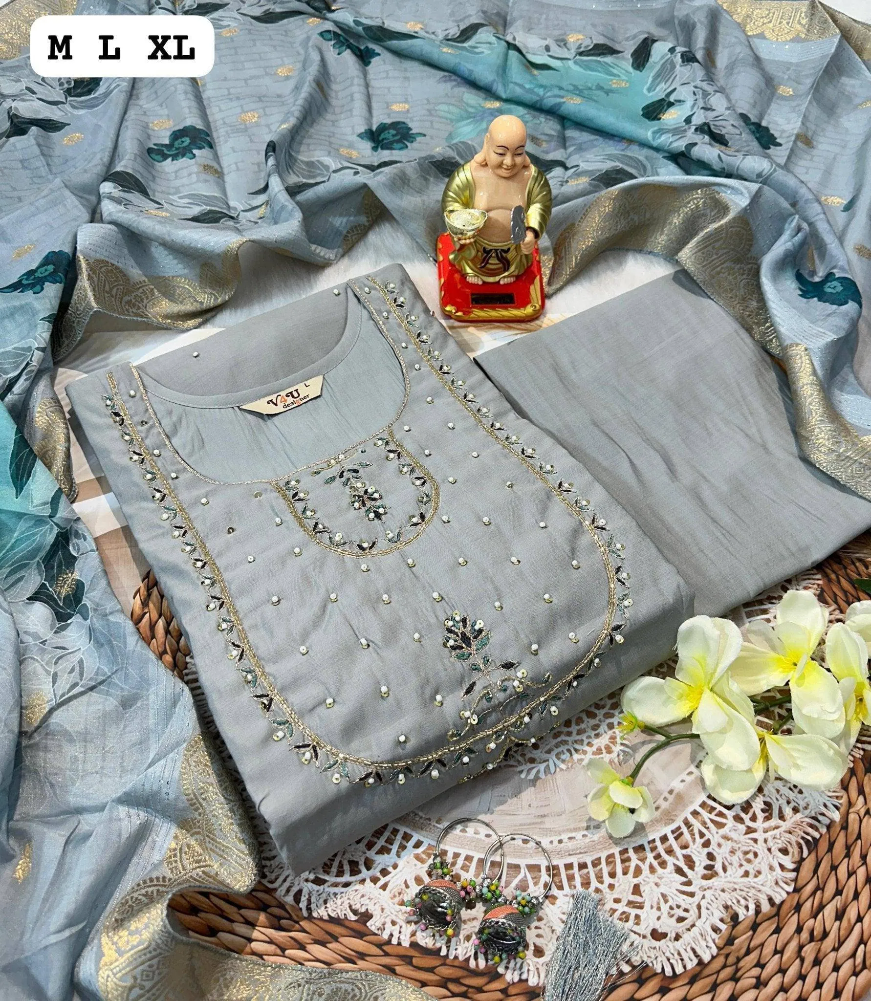 Season Hand Work Kurti with Dupatta and Pants Set