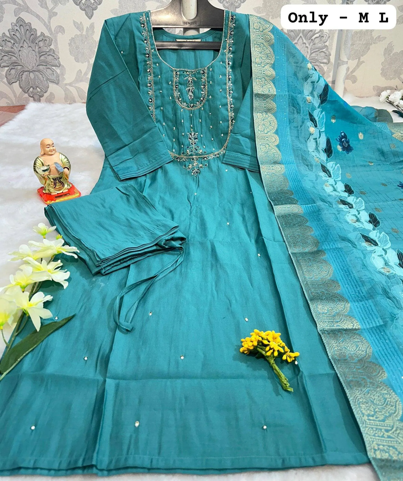 Season Hand Work Kurti with Dupatta and Pants Set