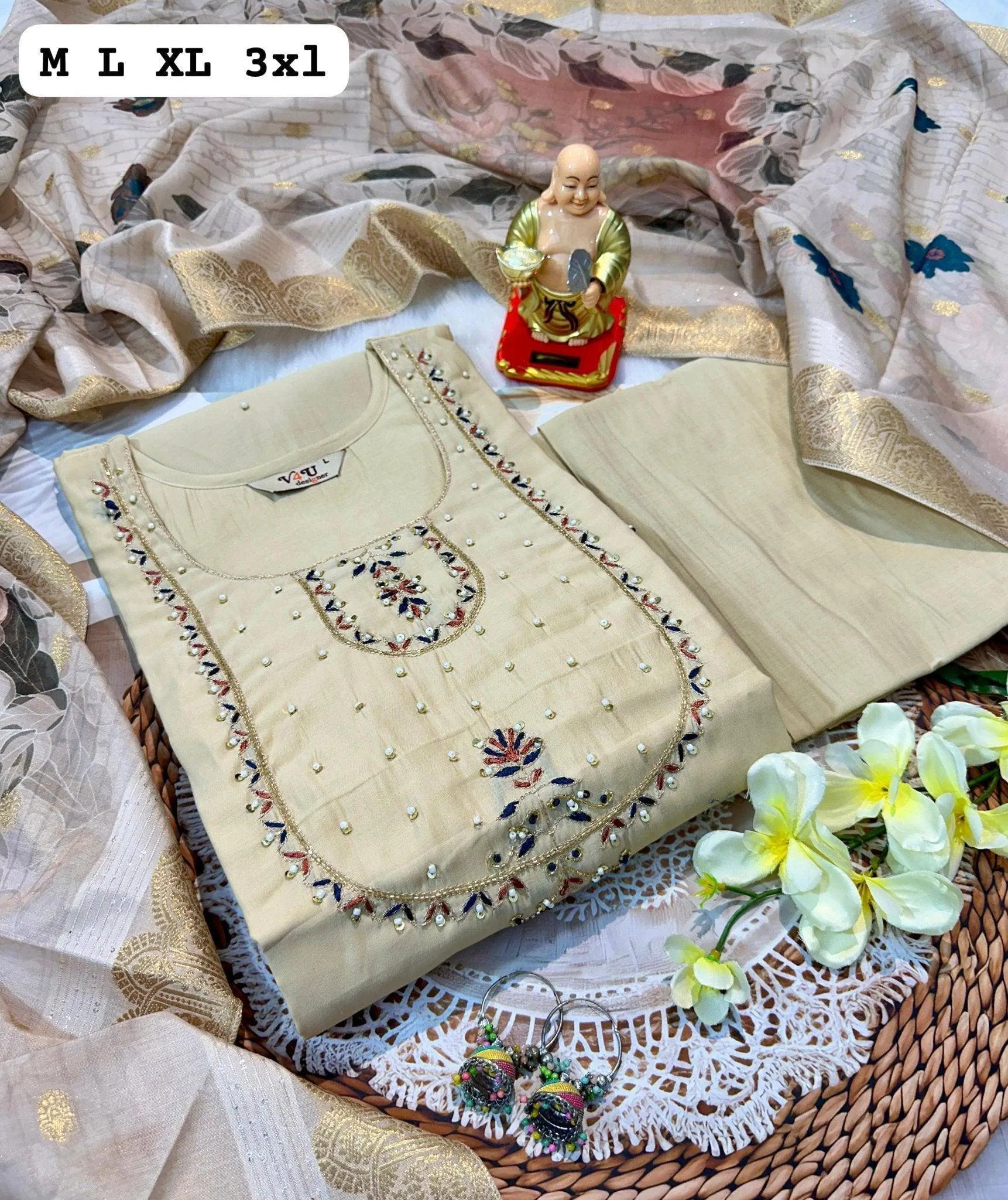 Season Hand Work Kurti with Dupatta and Pants Set