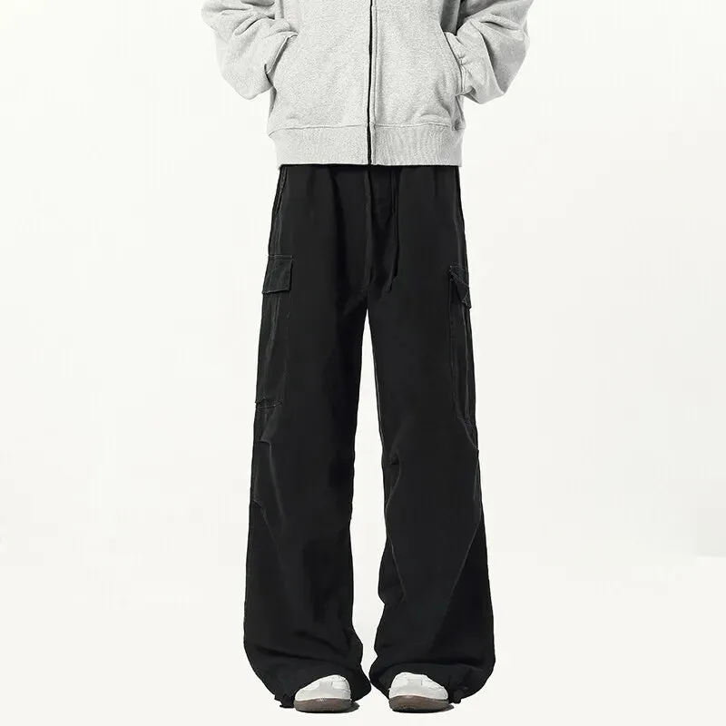 Solid Drawstring Side Pockets Wide Leg Pants