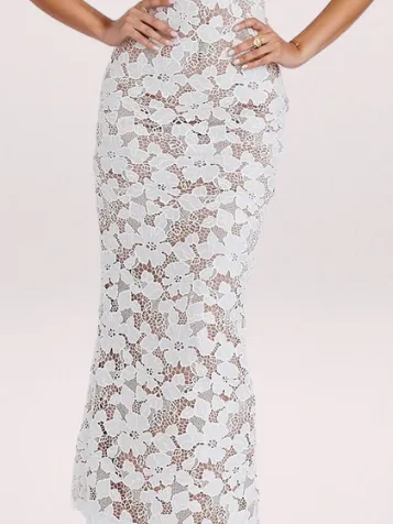 Spaghetti Strap Floral Crochet Slit Maxi Dress