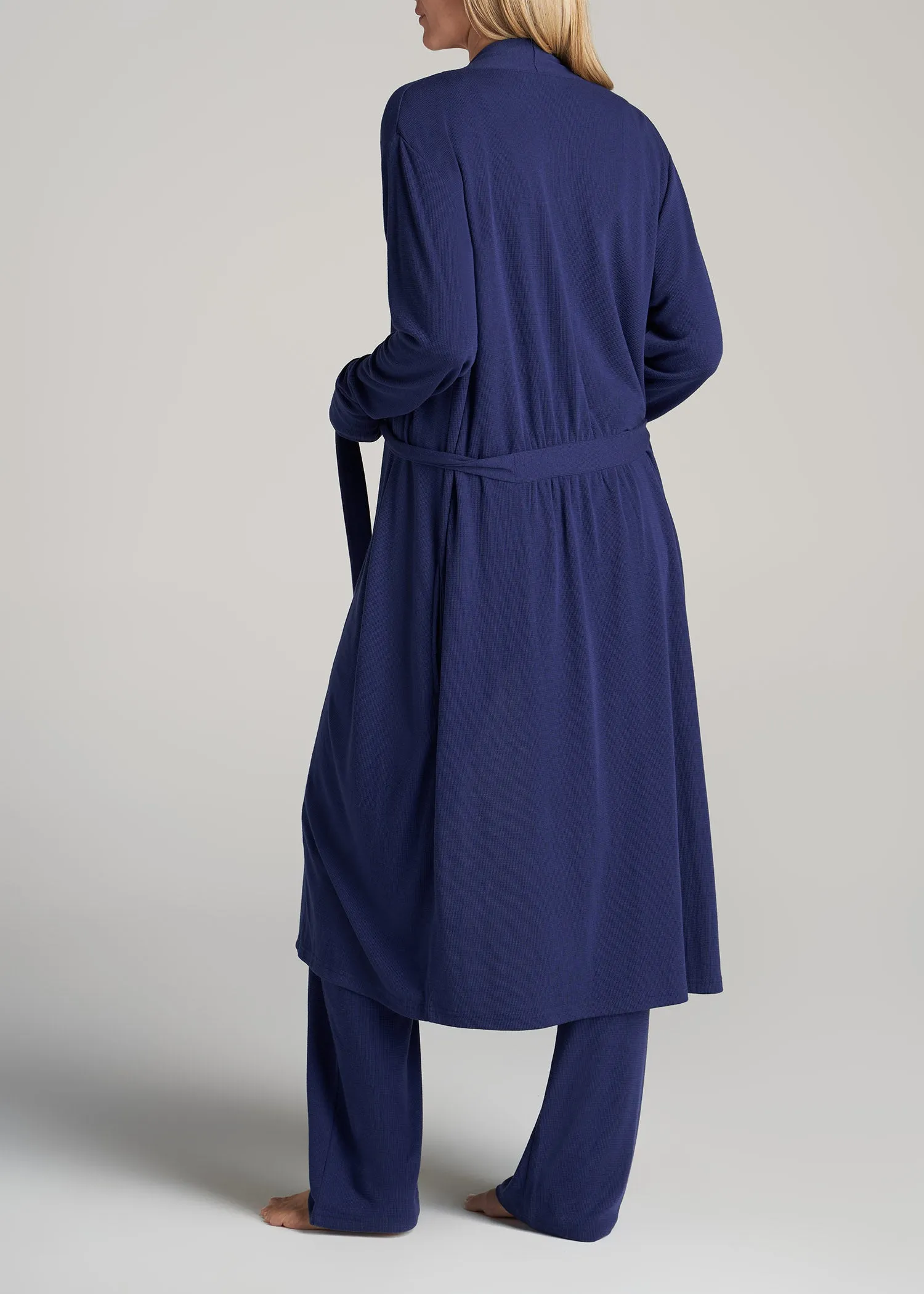 Waffle Lounge Robe for Tall Women in Midnight Blue