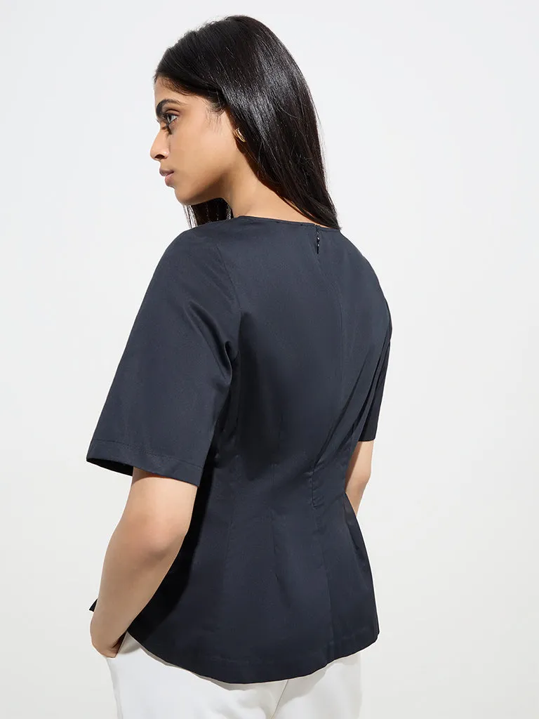 Wardrobe Black Solid Cotton Peplum Top