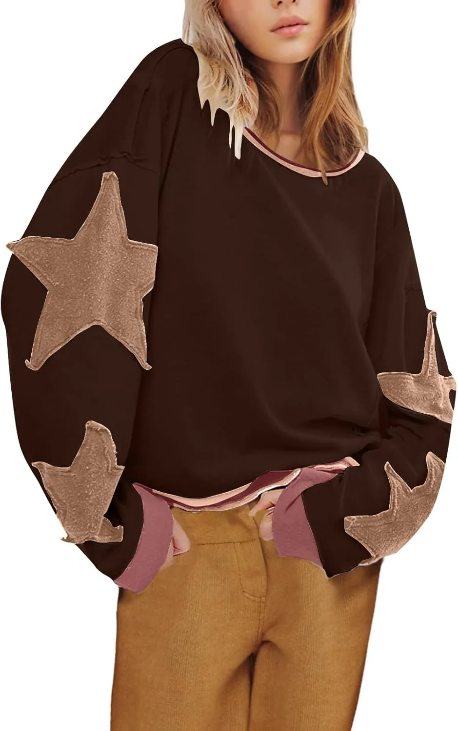 Women Oversize Sweatshirts Crewneck Long Sleeve Star Print Casual Loose Pullover Fall Fashion 2024 Clothes Tops